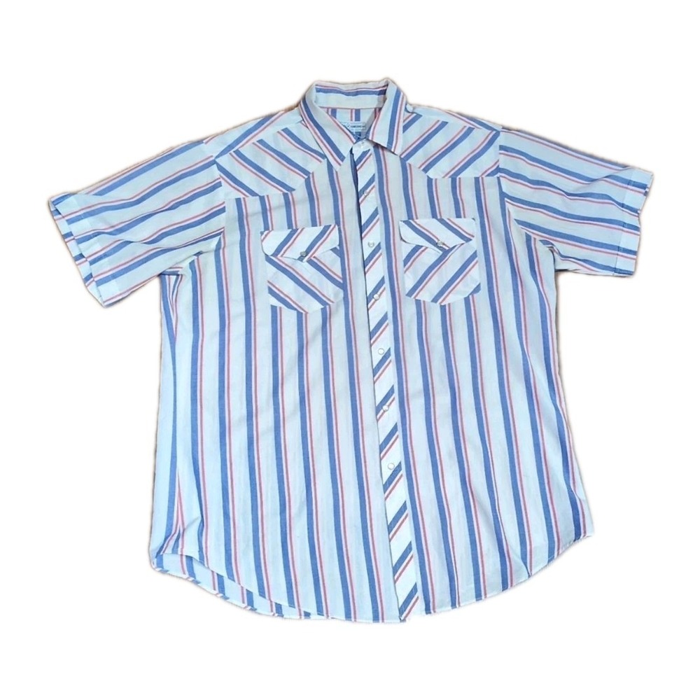 Diamond A Ranchwear Vintage Short Sleeve Pearl Snap Shirt Men's XLT 17.5 Striped